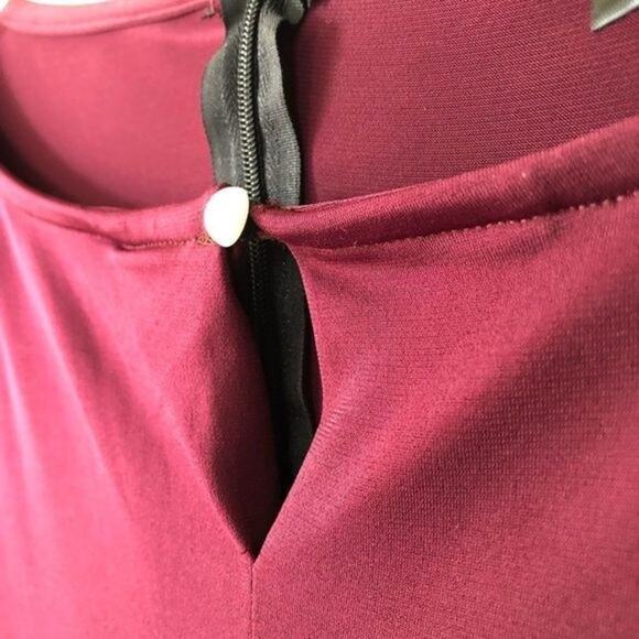 NINA LEONARD Jumpsuit Womens Medium M Wine Red Stretch Waist Belted Half Sleeve - Picture 7 of 10